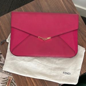 Fendi Vintage 2Jours Leather Clutch Bag Red